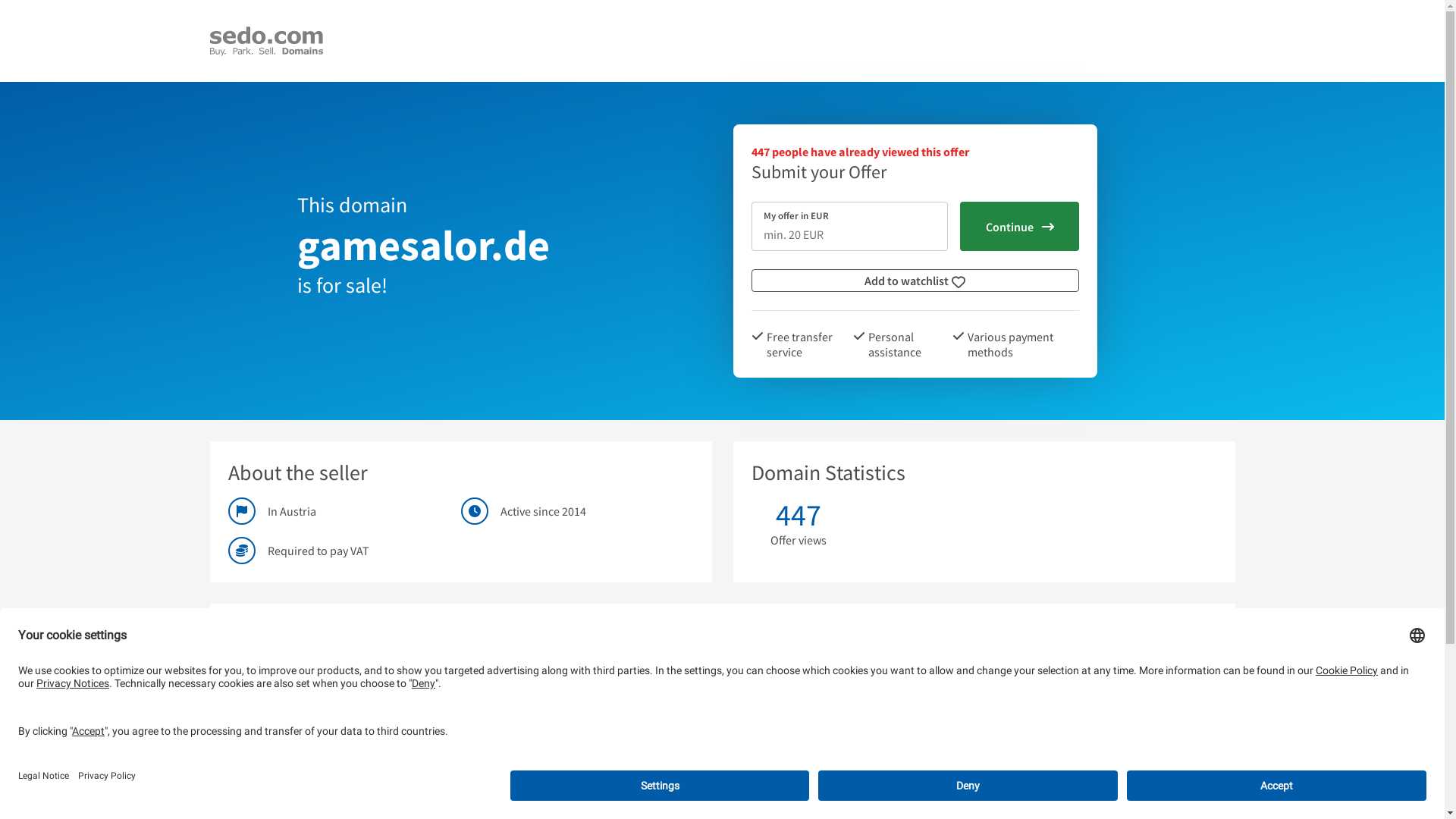 gamesalor.de is available for purchase - Sedo.com